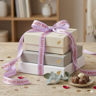 Eenvoudige Pastel Lavendel & Rode Verjaardagswens  Satijnen Lint