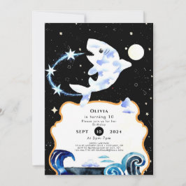 Eenvoudige pastel magische haai verjaardag kaart