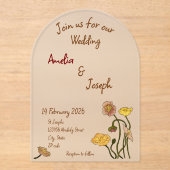 Eenvoudige Pastel Minimal Poppy Waterverf bruiloft Acryl Uitnodigingen (Voorkant)