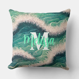 Eenvoudige pastel oceaangolven Monogrammen Kussen