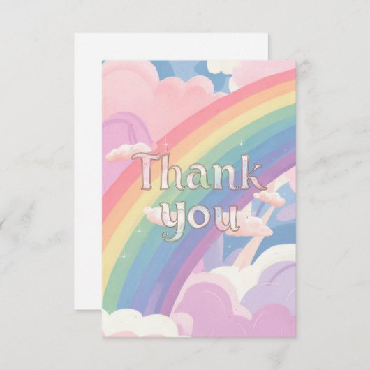 Eenvoudige Pastel Regenboog en Wolken Bedankkaart (Voorkant / Achterkant)
