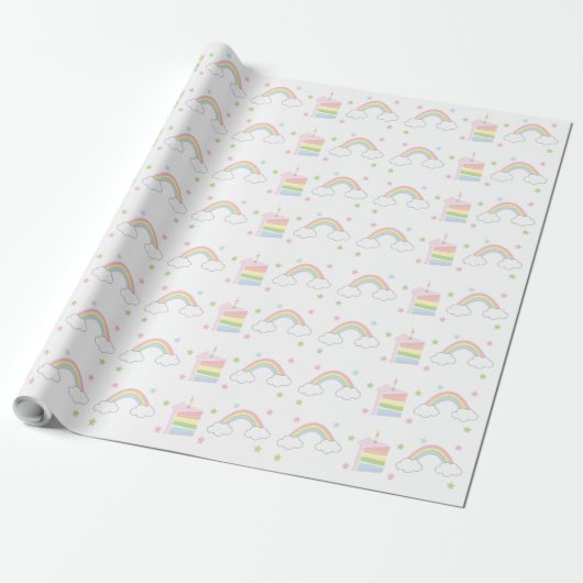 Eenvoudige pastel regenboogcake cadeaupapier (Uitgerold)