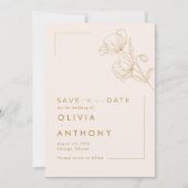Eenvoudige Pastel Roze Goud Bloemen Foto Bruiloft Save The Date (Voorkant)