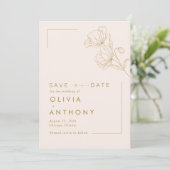 Eenvoudige Pastel Roze Goud Bloemen Foto Bruiloft Save The Date (Staand voorkant)