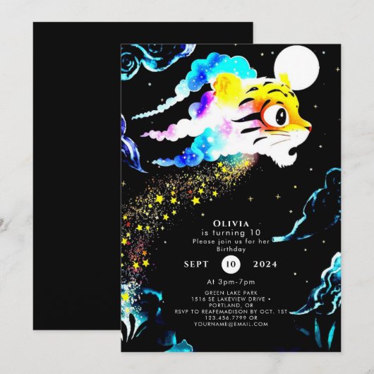 Eenvoudige pastel tijger verjaardag kaart (Voorkant / Achterkant)