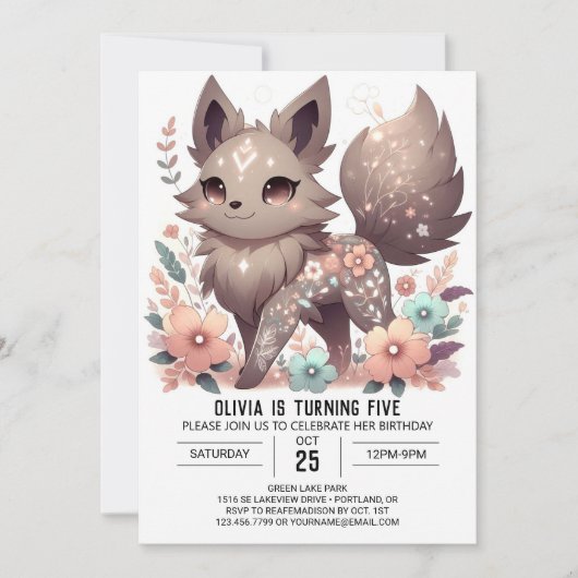 Eenvoudige Pastel Wolf Digitale Verjaardag Kaart (Voorkant)