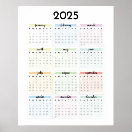 Eenvoudige pastelkalender 2025 poster