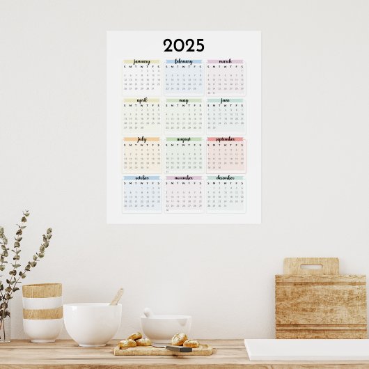Eenvoudige pastelkalender 2025 poster (Keuken)