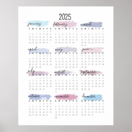 Eenvoudige pastelkalender 2025 poster