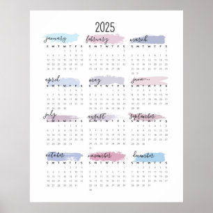Eenvoudige pastelkalender 2025 poster