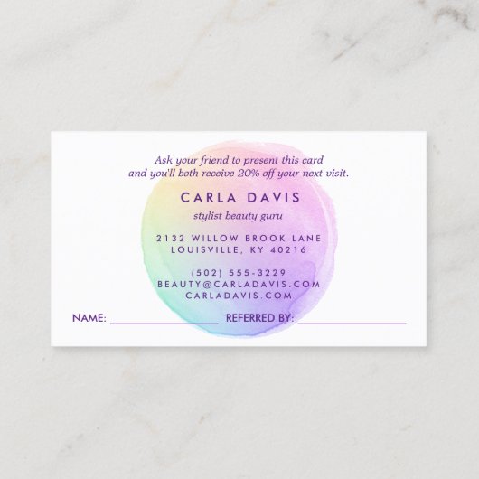 Eenvoudige Pastelregenboog Waterverf Aanbevelingskaartje (Achterkant)