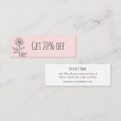 Eenvoudige pastelroze florale trendkorting mini visitekaartje (Voorkant / Achterkant)