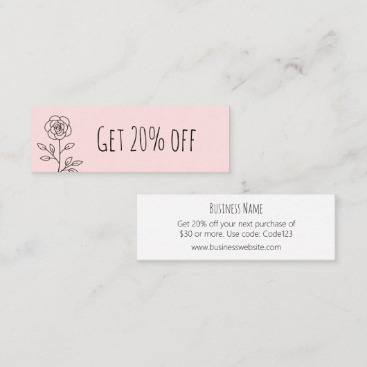 Eenvoudige pastelroze florale trendkorting mini visitekaartje (Voorkant / Achterkant)
