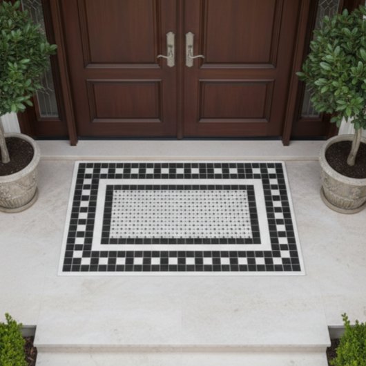 Eenvoudige Patroon Zwart-wit Tegel Ontwerp Deurmat