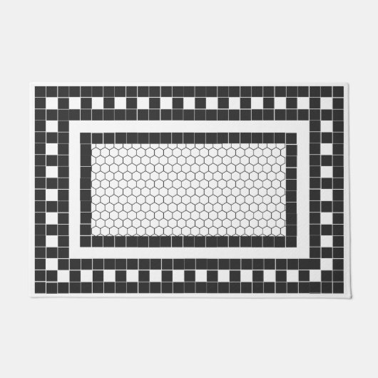 Eenvoudige Patroon Zwart-wit Tegel Ontwerp Deurmat (Voorkant)