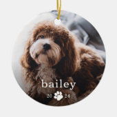 Eenvoudige Paw Print Hond Foto Kerstmis Keramisch Ornament (Voorkant)