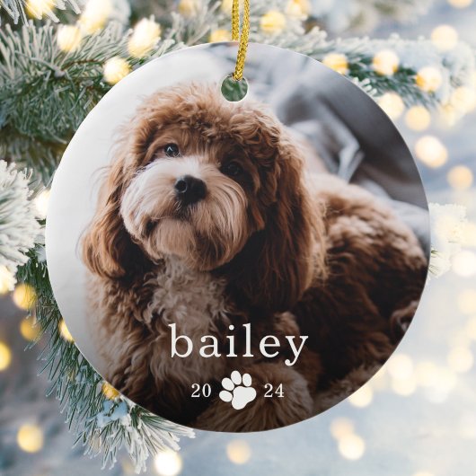 Eenvoudige Paw Print Hond Foto Kerstmis Keramisch Ornament