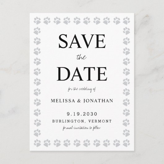Eenvoudige Paw Prints Trouwen Save the Date Uitnod Briefkaart (Voorkant)
