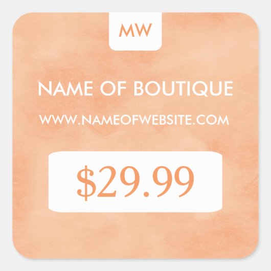 Eenvoudige Peach Chic Boutique Monogram Prijs Labe Vierkante Sticker (Voorkant)