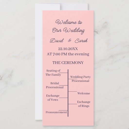 Eenvoudige Peach Custom Wedding Programma (Voorkant)