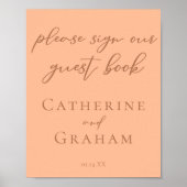 Eenvoudige Peach Typografie Bruiloft Gastenboek Po Poster (Voorkant)