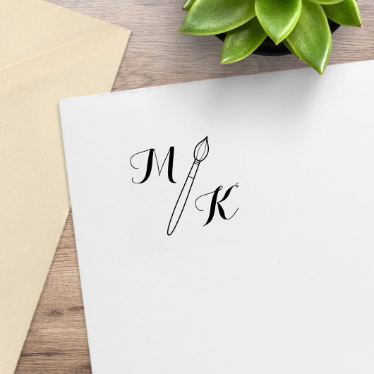 Eenvoudige penseel Monogram Initialen 1x1 Rubberstempel