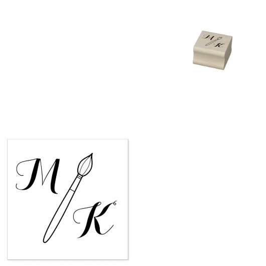 Eenvoudige penseel Monogram Initialen 1x1 Rubberstempel (Gestempeld)