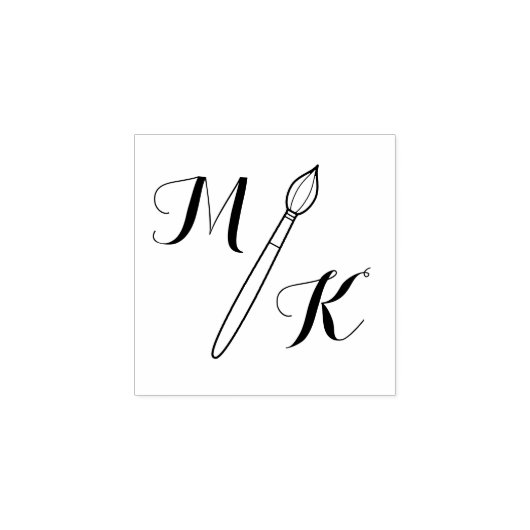 Eenvoudige penseel Monogram Initialen 1x1 Rubberstempel (Afrduk)