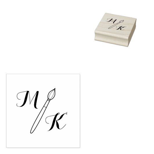 Eenvoudige penseel Monogram Initialen Rubberstempel (Gestempeld)