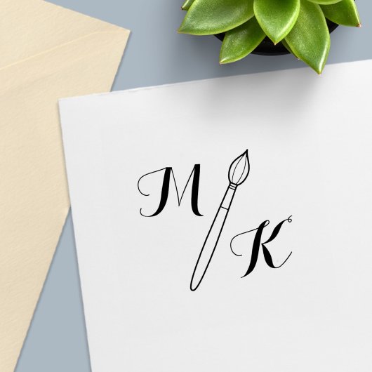 Eenvoudige penseel Monogram Initialen Zelfinktende Stempel