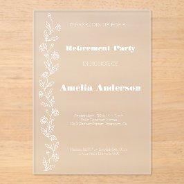 Eenvoudige pensionering doodle daisy wit acryl uitnodigingen