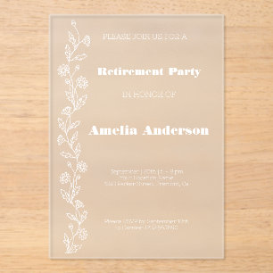 Eenvoudige pensionering doodle daisy wit acryl uitnodigingen