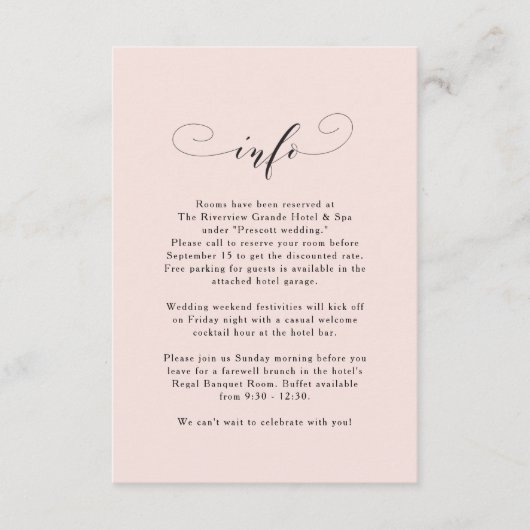 Eenvoudige peperroze trouwinformatie over legant informatiekaartje (Voorkant)