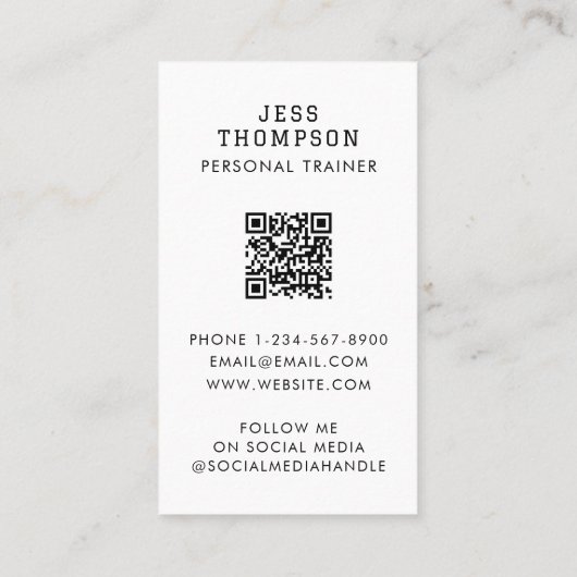 Eenvoudige Personal Trainer Fitness Foto QR-code Visitekaartje (Achterkant)