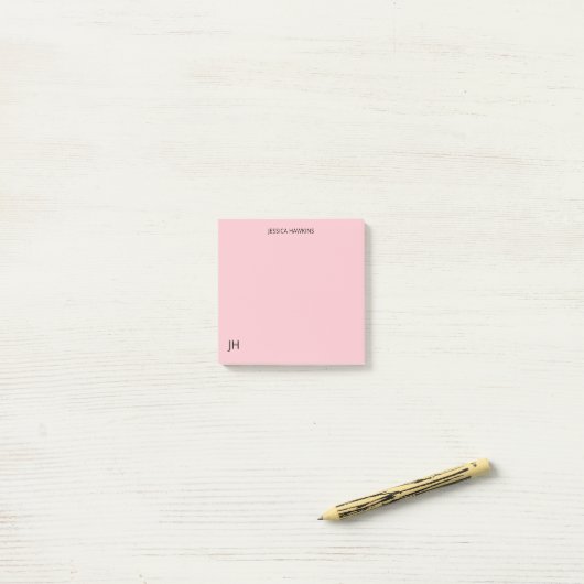 Eenvoudige persoonlijke briefpapier Monogram Roze Post-it® Notes (Op bureau)