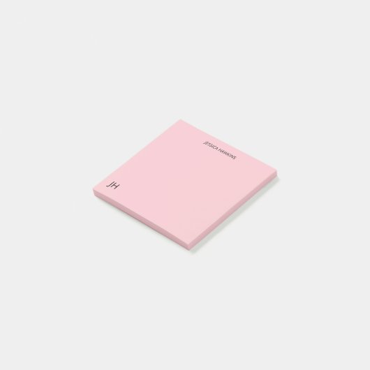 Eenvoudige persoonlijke briefpapier Monogram Roze Post-it® Notes (Schuin)