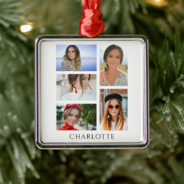 Eenvoudige persoonlijke elegant multi-foto-naam metalen ornament
