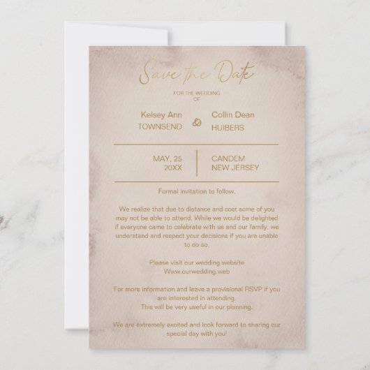 Eenvoudige persoonlijke foto met bruine textuur save the date (Achterkant)