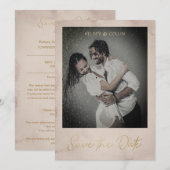 Eenvoudige persoonlijke foto met bruine textuur save the date (Voorkant / Achterkant)