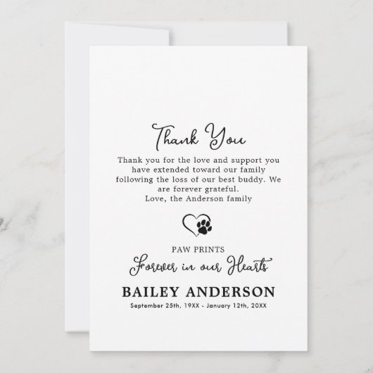 Eenvoudige persoonlijke foto van Pet Memorial Bedankkaart (Achterkant)