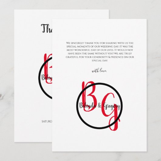 Eenvoudige persoonlijke Initialen bruiloft Bedankkaart (Voorkant / Achterkant)