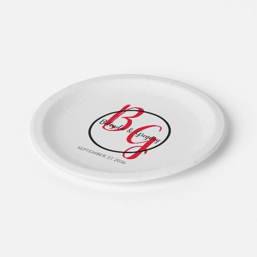 Eenvoudige persoonlijke Initialen bruiloft Papieren Bordje (Gekanteld)