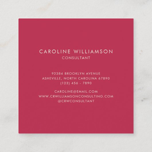 Eenvoudige persoonlijke monogram naam roze rood mo vierkante visitekaartje (Achterkant)