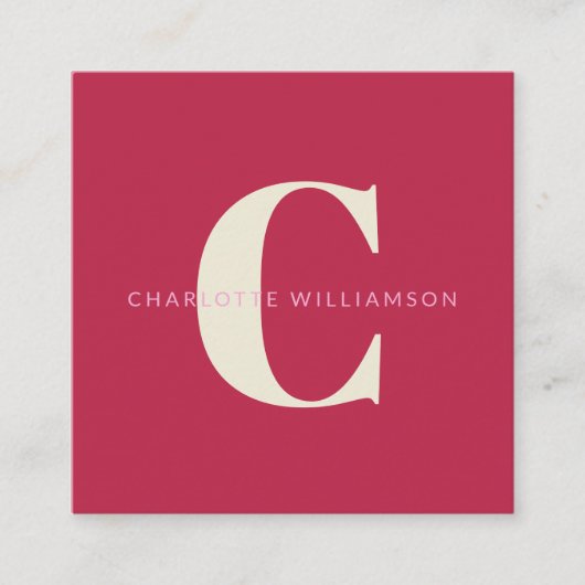Eenvoudige persoonlijke monogram naam roze rood mo vierkante visitekaartje (Voorkant)