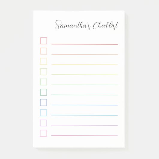 Eenvoudige persoonlijke Rainbow-checklist Post-it® Notes (Voorkant)