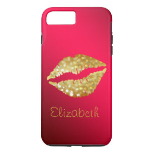 Eenvoudige, persoonlijke Red Glitter Gold Lips iPhone 8/7 Plus Hoesje