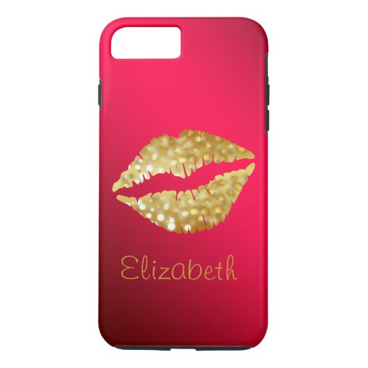 Eenvoudige, persoonlijke Red Glitter Gold Lips Case-Mate iPhone Case (Achterkant)