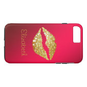 Eenvoudige, persoonlijke Red Glitter Gold Lips Case-Mate iPhone Case (Achterkant (Horizontaal))