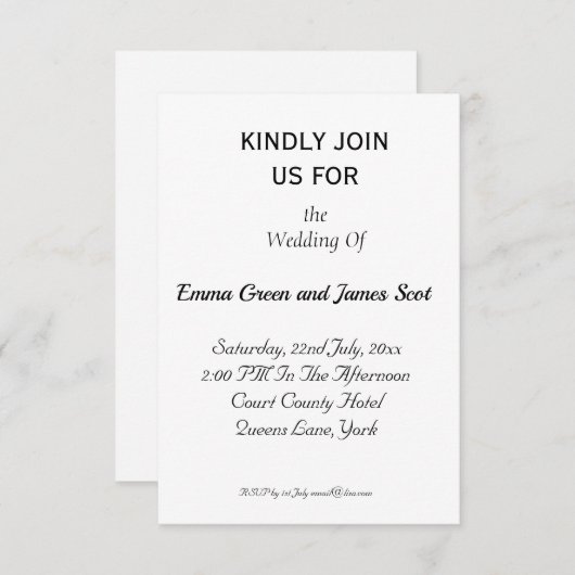 Eenvoudige persoonlijke uitnodiging tot huwelijk (Voorkant / Achterkant)