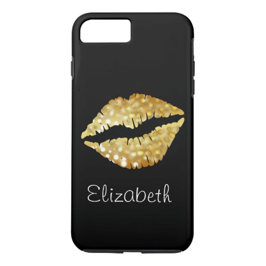 Eenvoudige persoonlijke zwarte glitter Gold Lips Case-Mate iPhone Case (Achterkant)
